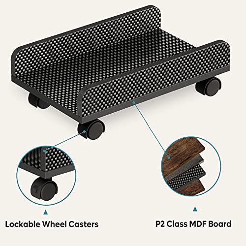 Bestier Computer Cpu Stand Cart With Protective Sides Cpu Holder With 4 Caster Wheels Under Desk (Black Carbon Fiber) #TOP3