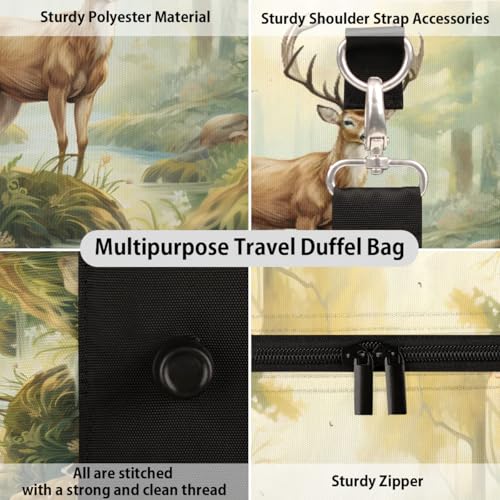 Travel Duffel Bag, Autumn Fall Forest Deer Sports Tote Gym Bag Foldable Western Aztec Weekender Bag Carry on Luggage Handle Bag Overnight Shoulder Bag for Women Men,A-12863