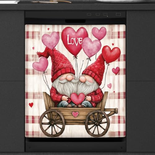 Calcomanía magnética para el día de San Valentín con diseño de gnomos en tartán para decoración de electrodomésticos de cocina, reutilizable, magnética, para el panel del frigorífico