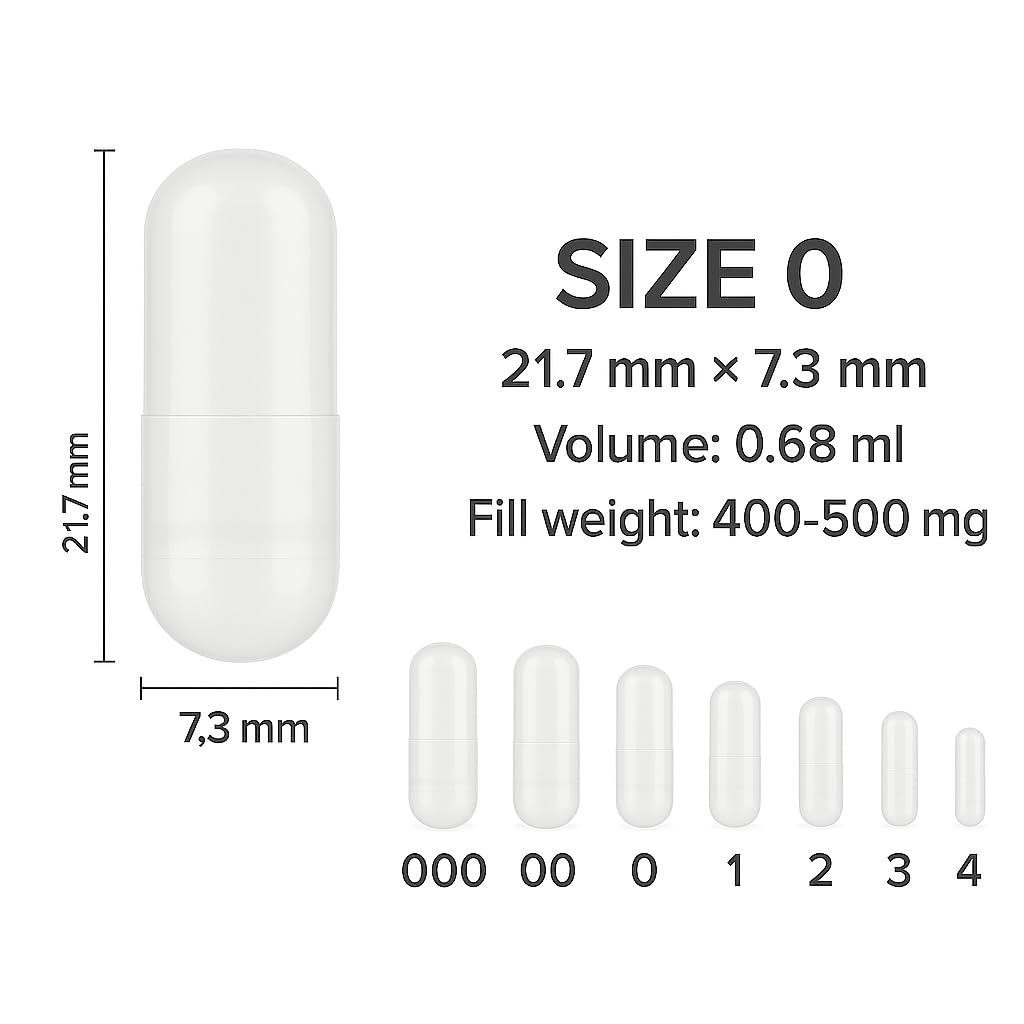 Capsule Vuote Vegetali Misura 0 – 100.000 Pezzi | Capsule HPMC Trasparenti per Integratori | Facili da Riempire, Chiusura Rapida, Vegan, Senza OGM