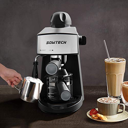 SOWTECH Espresso Machine, 3.5 Bar 4 Cup Steamer Coffee Maker Cappuccino Machine with Milk Frother Wand for Espresso, Cappuccino, and Latte Macchiato, Suitable for Home and Office Use