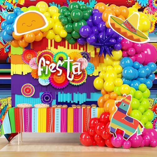 MOMOSHERO 152Pcs Fiesta Mexican Balloons Arch Garland Kit, with Taco Llama Sombrero Foil Balloons for Cinco De Mayo Carnival Birthday Party Mexican Theme Taco Twosday Party Decorations