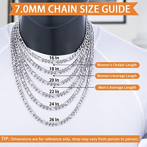 Image of Jewlpire 5.5mm 7mm Figaro Chain 14K Gold Plated Chain Necklace for Men, Stainless Steel Sturdy Mens Chains Necklace, 16 18 20 22 24 26 Inch