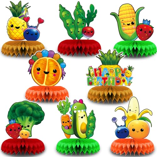 NANAGALI 8 Pcs Hey One Bear Sensory Fruit Honeycomb Centerpiece Dancing Fruit 1st Birthday Party Decoration Set Fruit Table Toppers Centerpieces Party Supplies for Baby Boy|Girl