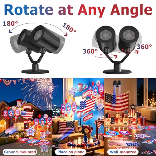Image of Independence Day Projector Lights Outdoor 4th of July Decorations Lights Projector with American Flag Patterns Waterproof Patriotic Projection Light for 250th Anniversary for Garden Party Decor