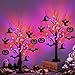 [Timer] 2 Pack 24 Inch Halloween Decorations Indoor, Black Halloween Tree with 24 LED Orange Purple Lights & 16 Pumpkin Bat Ghost Witch Hat, USB/Battery Operated Table Decorations Home Party