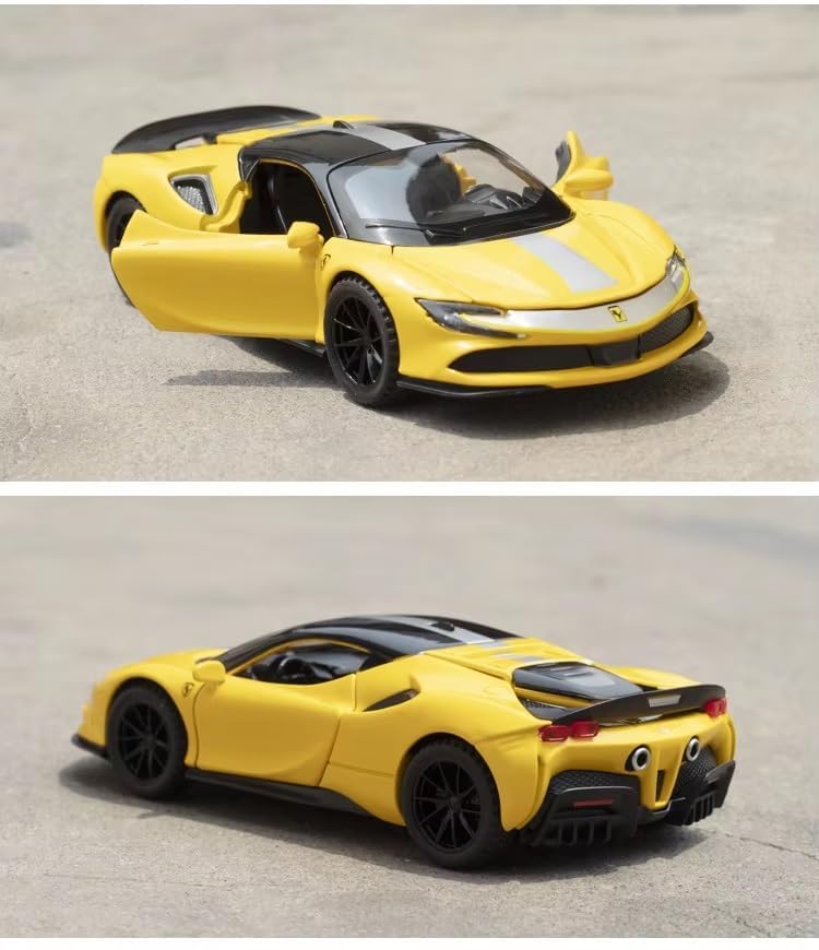Image of 1:32 Scale Ferrari SF90 Toy Car | Metal Pullback Diecast Car for Kids with Openable Doors, Sound, Light Effects Toy for Car Enthusiasts (Color As Per Available), Red