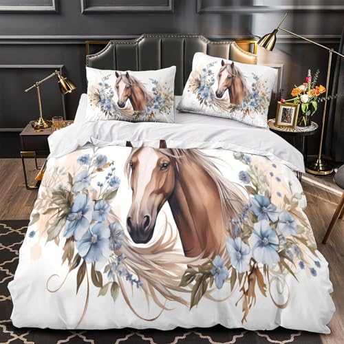 Housse de couette cheval 200x200 parure de lit microfibre 3D ado