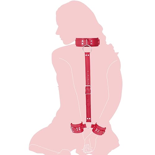 Neck to Wrist Restraints kit - SEXY SLAVE, Adult Sex Toys Frisky Beginner Behind Back Handcuffs Collar, Adjustable Bondage Set, Couple SM Sex Game Tool(Red) - Red