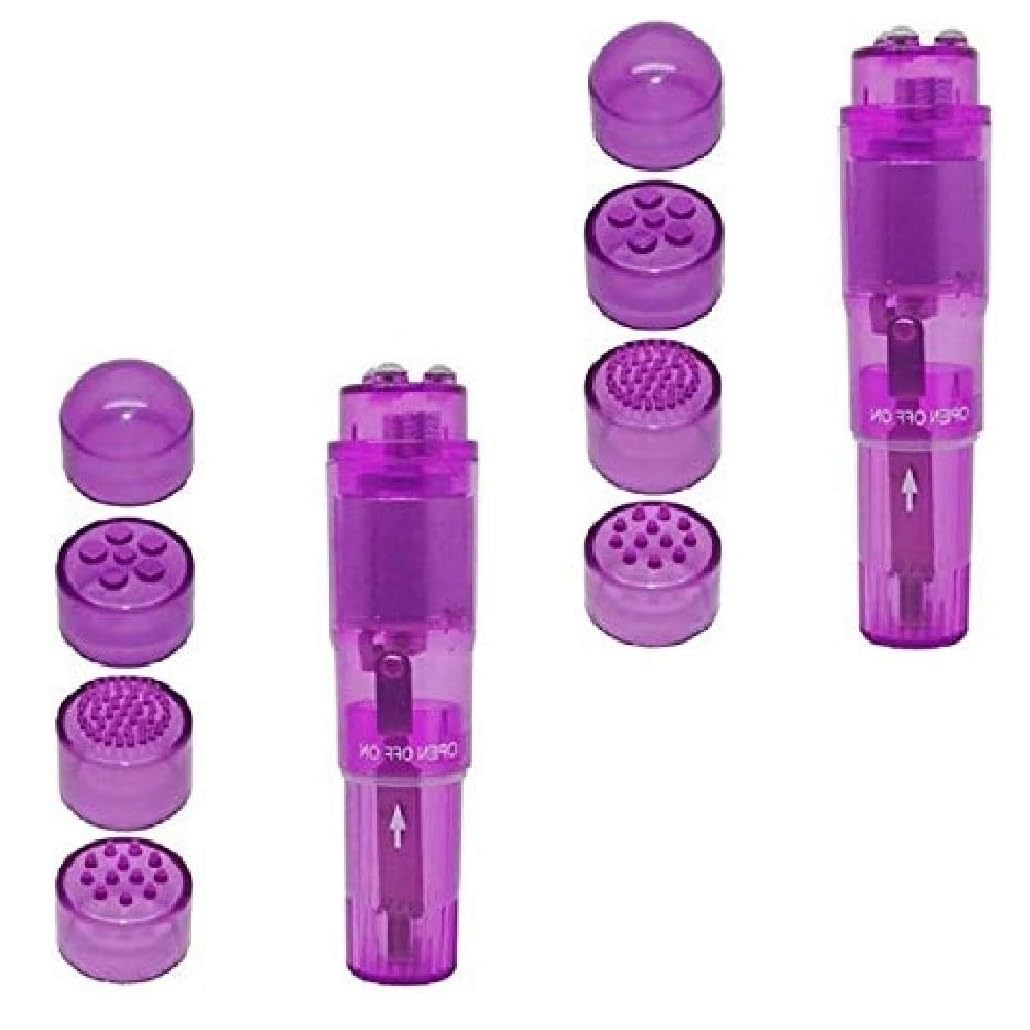 Mini Massager Handheld Pen with 4 Heads for Face Neck Head Back (2PC Purple)