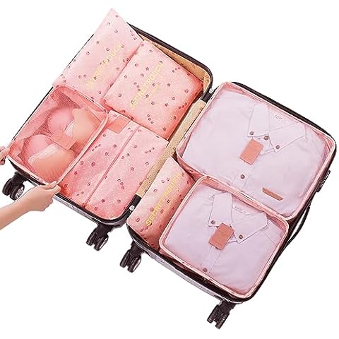 Fxkoolr Packing Cubes for Suitcases - 7 Pieces,Light Packing Cubes for Travel, Suitcase Organizer Bags Set, Luggage Organizers for Suitcase, Water-Resistant Travel Essentials, Pink Cherry Cover