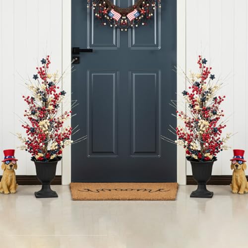 Glitzhome Set of 2 Americana Patriotic Berry Stars Trees for