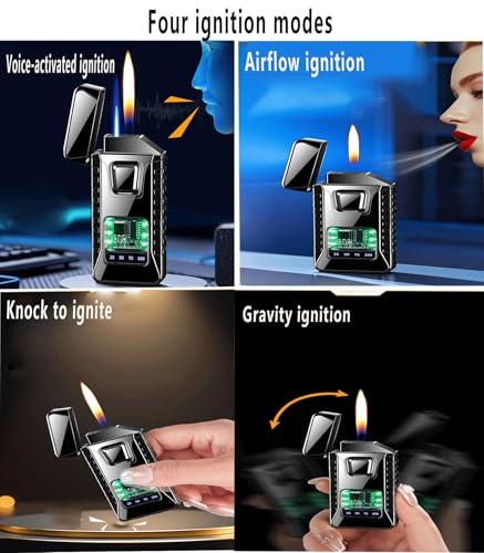 Encendedor de llama doble con control de voz y diseño metálico miniatura 4