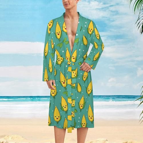 Cute Corn Novelty Men's Robe Soft Lightweight Bathrobe Long-sleeve Spa Robes2