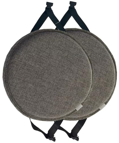 MOODMUSE Juego De 2/4 Cojines Redondos para Silla con Lazos, Cojin For Silla De Taburete Alto,Cojín De Asiento Redondo For Uso En Comedor,Cocina Y Oficina(Dark Grey,35cm (Pack of 2))