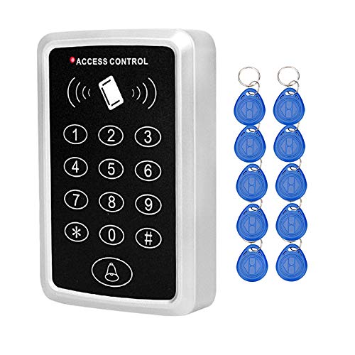 LEXI RFID 125KHz Access Control Keypad Standalone Access Controller 1000user with Waterproof Cover Case and 10pcs Keyfobs RFID Cards (T12+10)