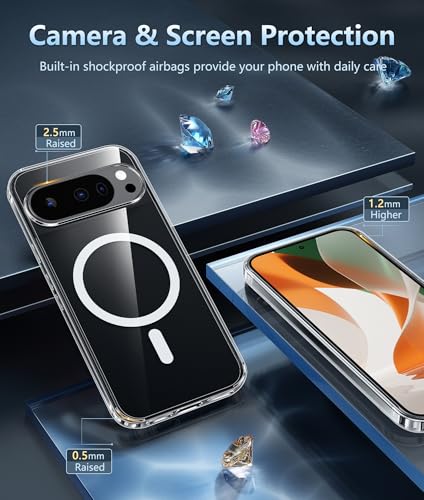Image of FNTCASE for Google Pixel-10-Pro XL Case: Clear Pixel 9 Pro XL Phone Cases Magnetic with Screen Protector Transparent Slim Cell Cover Anti Yellowing Rugged Shockproof Protective (Clear)