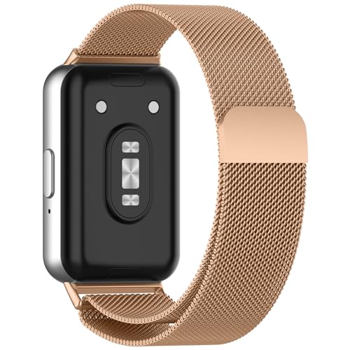 Niboow Armband Kompatibel mit Samsung Galaxy Fit 3, Edelstahl Einstellbar Ersatzband Magnetversch Mesh Metall Uhrenarmband Armbänder für Samsung Galaxy Fit 3 - Roségold