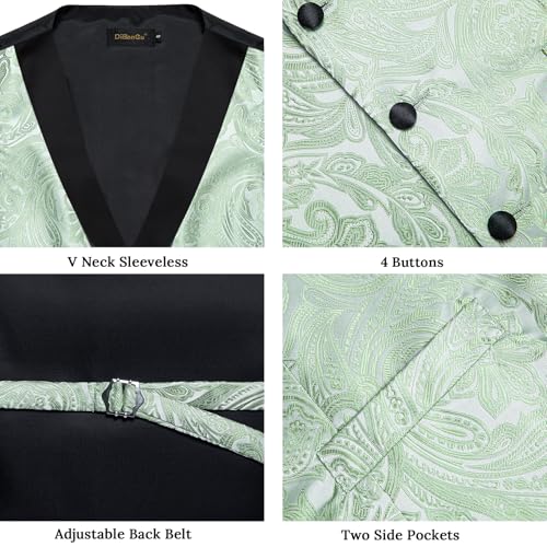 Image of DiBanGu Mens Paisley Suit Vest Silk Jacquard Waistcoat and Necktie Set Formal Shawl Collar Dress Vest 7PCS for Wedding Party
