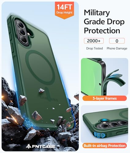 Image of FNTCASE for Galaxy A37 5G Phone Case: Samsung A36 5G Case [Compatible with Magsafe] Matte Translucent [Screen Protector] Military Grade Protection for Samsung A37 & A36 Cases - Green