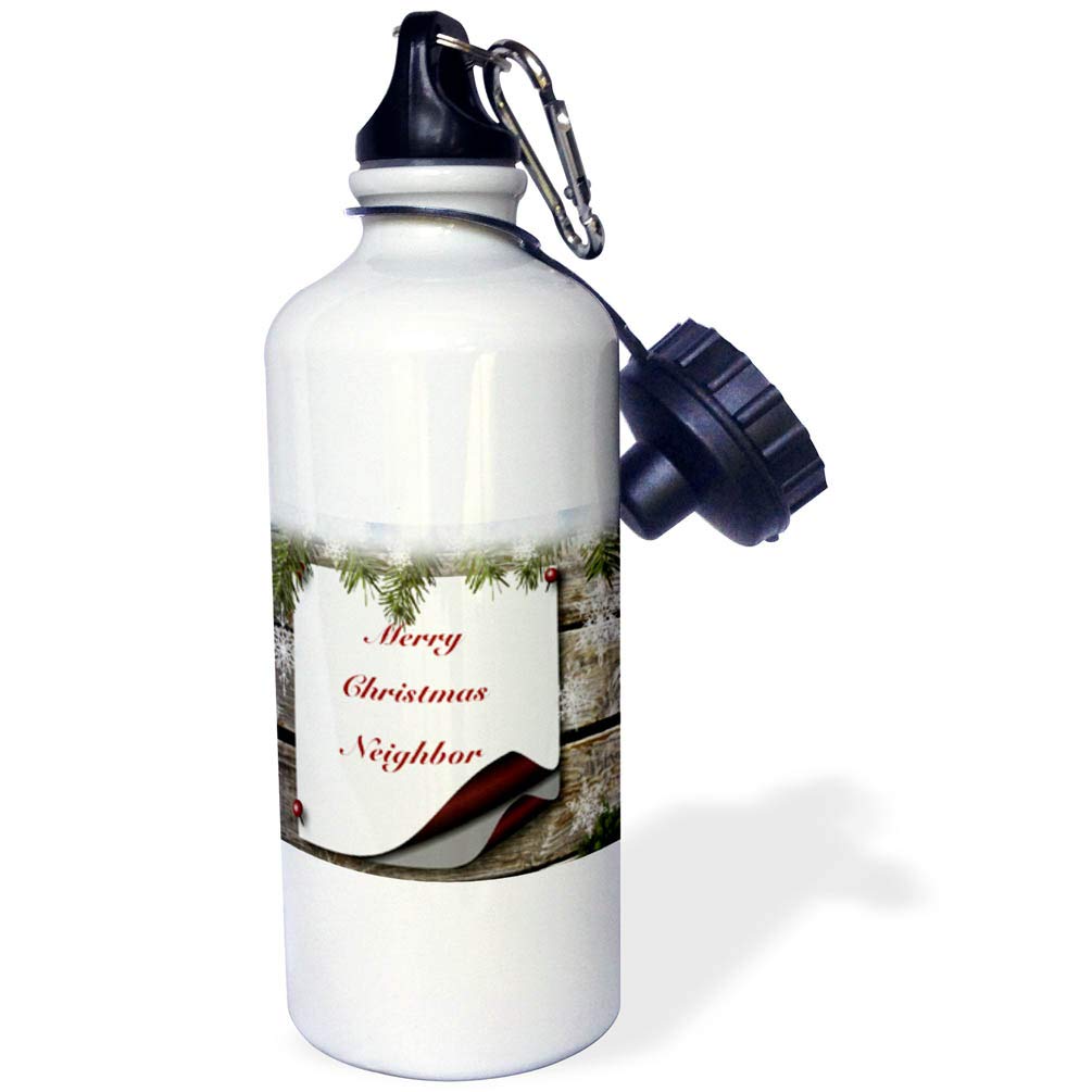 3dRose Print of Country Christmas Neighbor Greeting Sports Water Bottle 21 oz White