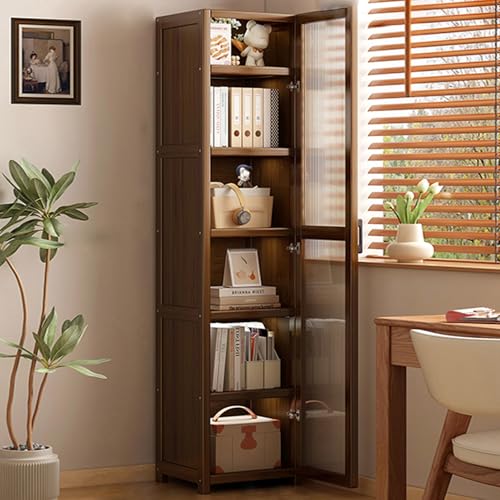 本棚 扉付き、竹製 収納ラック、大容量 、上質な竹を使用しており、省スペース、リビングルーム、寝室、書斎に適しており、おもちゃ、本、漫画、フィギュアの保管に使用され、組み立てが簡単です