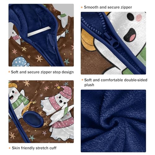 Cute Ghosts with Star in Winter Toddler Fleece Jacket Girl Boys Hooded Fleece Jacket Coat Warm Outwear Zip-up 3-10T3