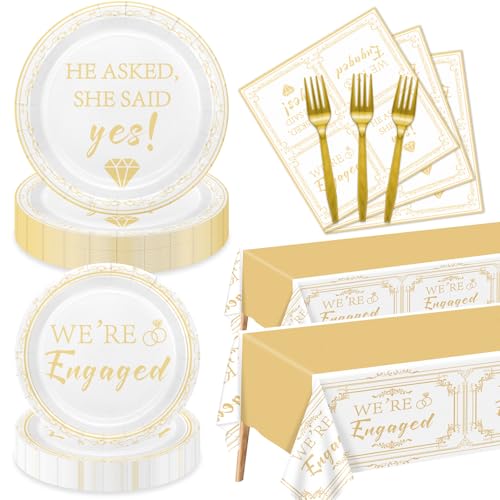 Décoration fête fiançailles Happy Engagement pour 40 invités avec assiettes et nappe
