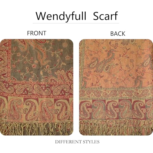 Image of Pashmina Scarf for Women Shawls and Wraps Reversible Paisley Vintage Jacquard Soft Silky Rave Scarves Men