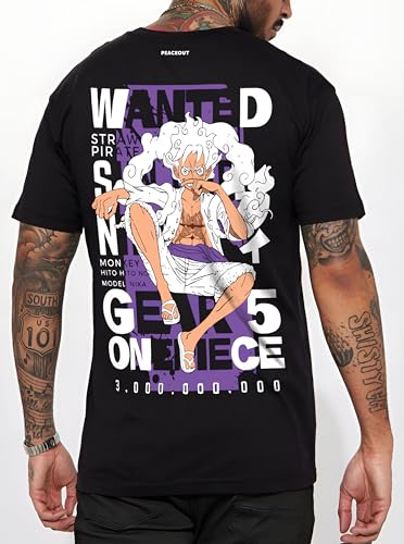 Image of PeaceOut Men's Anime T-Shirt | Half Sleeve Tee | Gear 5 | Black
