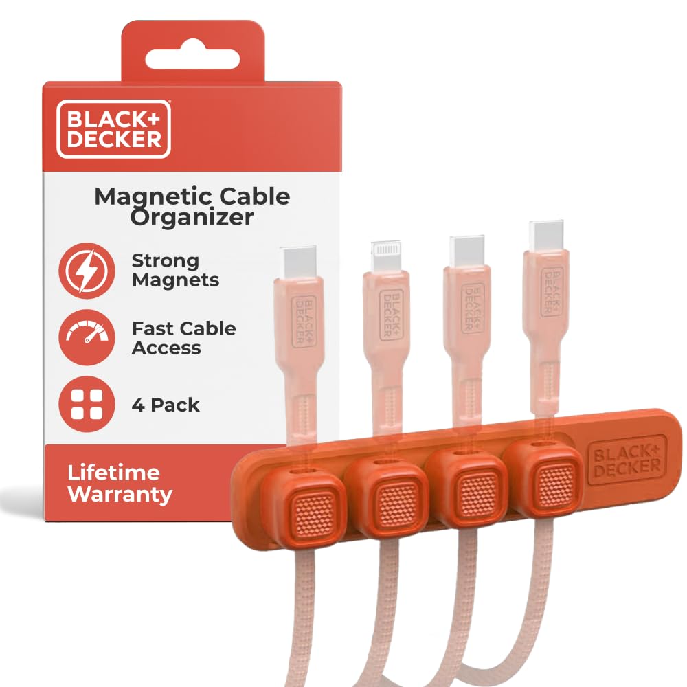 BLACK+DECKER 4 Pack Magnetic Cable Clips w/Metal Plate, (Coral Rose) | Adhesive Wire Holder Keeper Cord Organizer for Desk, Home Office Phone Car Wall Desktop Nightstand