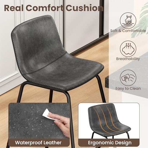 Image of REONEY Bar Stools Set of 3, 26 inch Urban Faux Leather Counter Stools, Grey