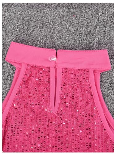Image of OYOANGLE Girl's 2 Piece Outfit Sequin Sparkle Halter Neck Tank Top and Shorts Set