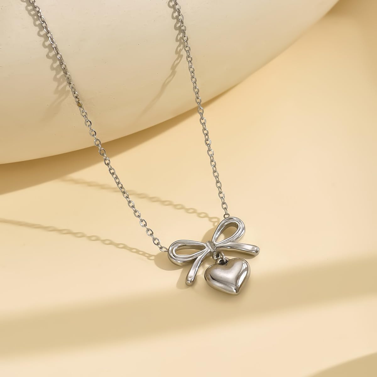 Gold Necklace for Women 18K Gold Plated Bow Necklace Cute Small Bow Pendant Necklace Dainty Bow Pearl Necklace Trendy Bow Jewelry Gift - Image 5