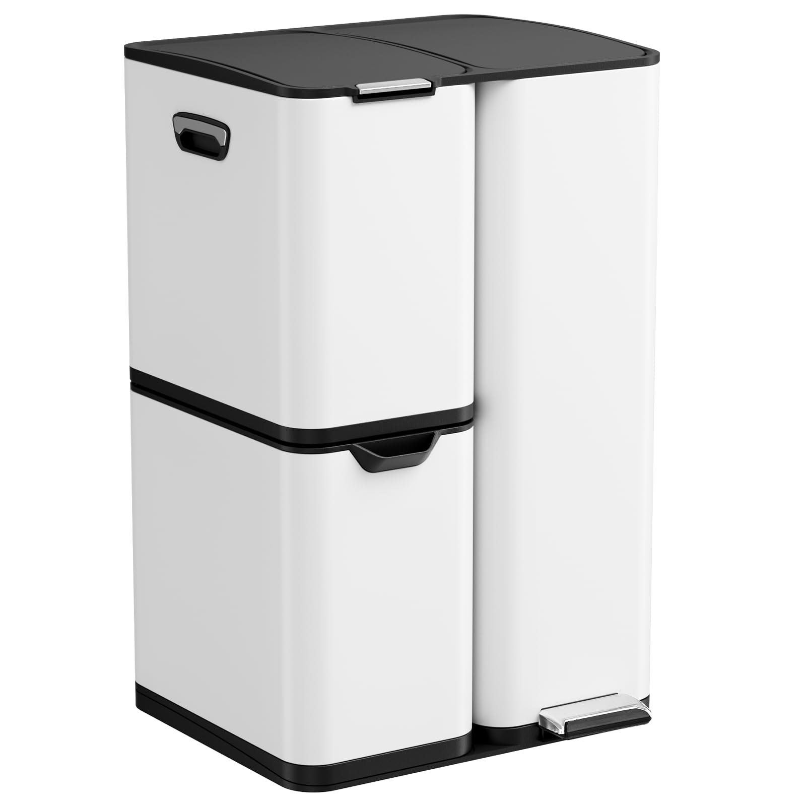 LIFERUN 60L 3 Compartment Recycling Bin for Kitchen, Pedal Bin