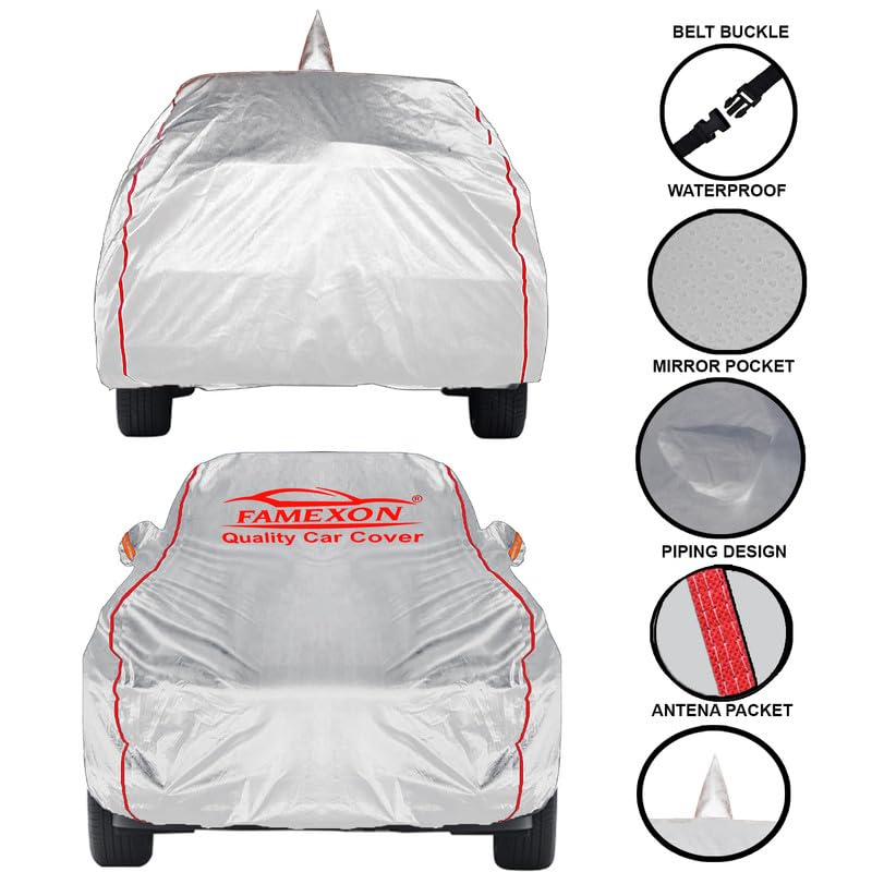 Image of Full Body Car Cover for Volvo XC60 with Mirror and Antena Pocket Triple Stiched(Silver with Red Piping)