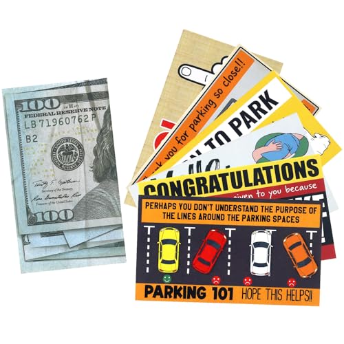 Chipsync 60pcs Bad Parking Cards Funny Prank Notes with 6 Designs for Bad Drivers Under Wiper Hilarious Prank Stuff That Looks Like Real Money from a Distance