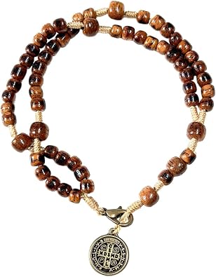 Catholica Shop Devotional Corded Prayer Beads Rosary Bracelet with San Benito St Benedict Medal and Crucifix. Made in Brazil