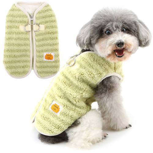 Zunea Fuzzy Hundepullover für kleine Hunde, Winterwelpenkleidung mit D-Ring-Reißverschluss, warme Fleecejacke, Mantel, gestreift, kaltes Wetter, Größe XS/S, Haustierbekleidung für Chihuahua, Yorkie,