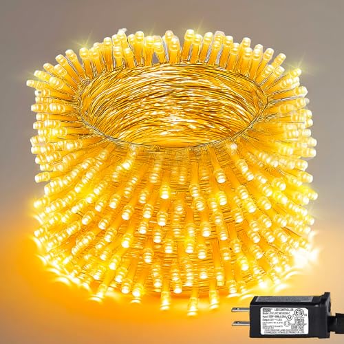 Image of Dazzle Bright Christmas String Lights, 100 FT 300 LED Connectable Waterproof String Lights Clear Wire with 8 Modes Timer, Christmas Decorations for Indoor Outdoor Xmas Party Yard Garden (Warm White)
