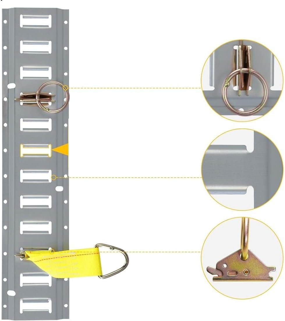 Durable E-Track Fixed Guide Rail Kit, 2-Ratchet Trailer Strap, Suitable for Box Vans(Silver)