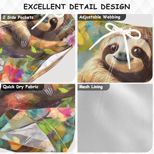 DOMIKING Sloth Floral Colorful Toddler Boys' Swim Trunks Mesh Lining Swim Shorts for Boys Beach Pool Adjustable Waist 2T3
