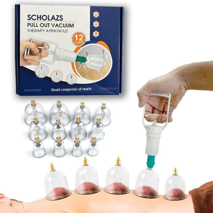 Scholazs Professional HIJAMA Cupping Kit 12 Pcs Vacuum Cupping Set for Health Care Portable Body Relaxation Massage and Manual Therapy Cups for Pain Relief Magnetic Traditional Chinese Therapy Clear (24 Pic Cup With Gun)