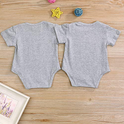 Mini honey 2Pcs Infant Twins Baby Boys Girls Short Sleeve Letter Print Romper Bodysuit Summer Outfit Clothes (0-3 Months, Gray)