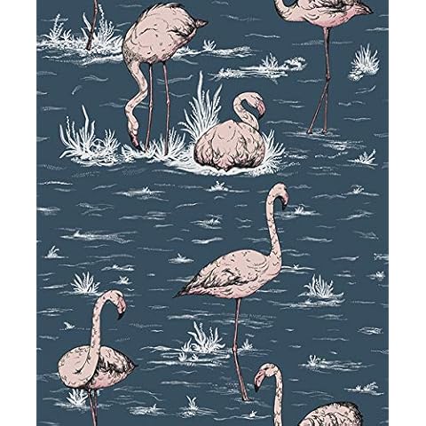 YZHEN Modern Flamingo Patterns Non-Woven Wallpaper Roll 1.74ft x 32.8ft=57sq.ft(0.53m x 10m=5.3sq.m) Cover