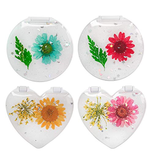 AIMUHO Mini Compact Mirrors [Set of 4], Travel Makeup Mirror Small Pocket Purse Mirrors Portable Round Bling Mirror for Girls Women Lady - White