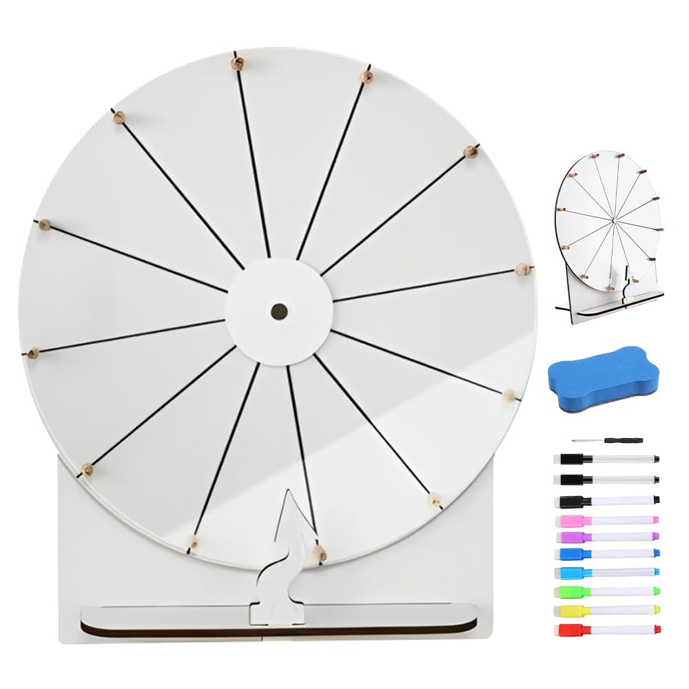 Ruota della Fortuna, 30 cm Ruota della Fortuna da Far Girare, con Gomma e Pennarello, 12 Slot Ruota Girevole per premi, per Feste di Gioco, Carnival Gioco, Fiere