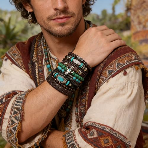 Pulsera trenzada de cuero ajustable para hombre y mujer miniatura 2