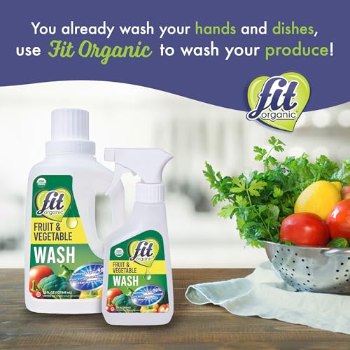 Image of FIT Organic Fruit and Vegetable Wash Spray - USDA Certified Organic & Kosher - Removes Surface Contaminants - Family & Pet Safe, Chemical-Free, 12 Fl Oz