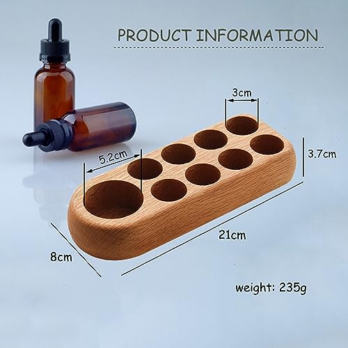 Image of VolksRose Wooden Essential Oil Organizer 9 Holder Storage Rack with Stickers for 5100ml Bottles - Elegant Travel & Display Stand for Essential Oils, Nail Polish, Perfume - Compact Shelf for Tabletop